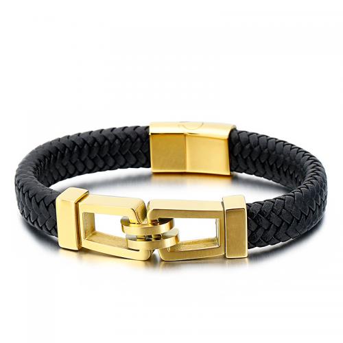 bracelet de cordon en PU , cuir PU, avec Acier inoxydable 304, Placage ionique sous vide, bijoux de mode & pour homme, plus de couleurs à choisir, Vendu par PC[