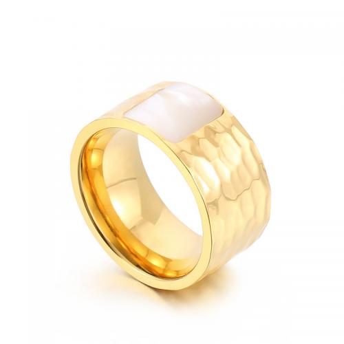 Edelstahl Fingerring, 304 Edelstahl, mit Muschel, Kreisring, Vakuum-Ionen-Beschichtung, Modeschmuck & unisex & verschiedene Größen vorhanden, goldfarben, verkauft von PC