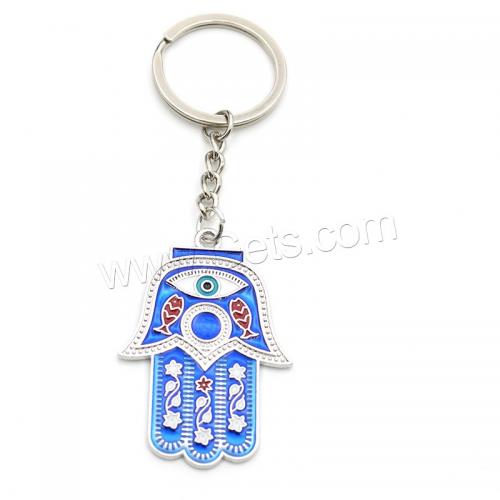 Evil Eye Key Chain, Glass, Hand, silver color plated, fashion jewelry & evil eye pattern & enamel, blue, 108mm 