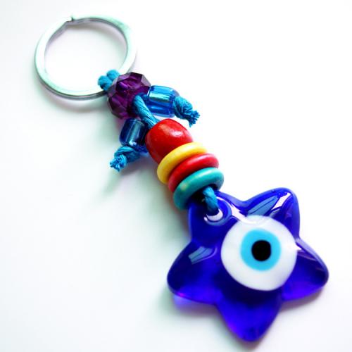 Evil Eye Key Chain, Glass, with Nylon Cord & Zinc Alloy, plated, evil eye pattern 110mm 