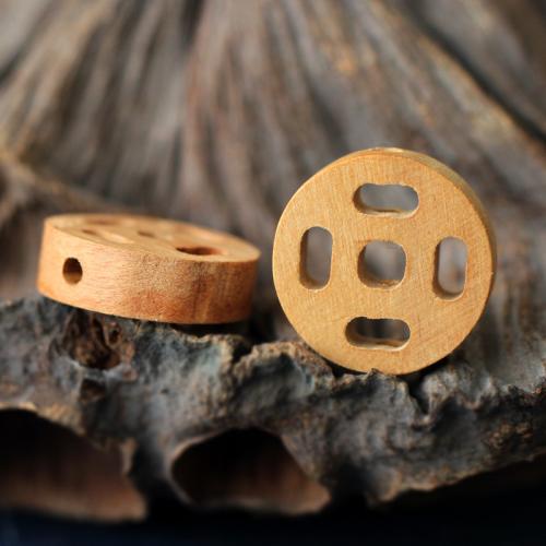 Original Holz Perlen, Pfirsich-Holz, rund, geschnitzt, DIY, gelb, 15x4mm, verkauft von PC