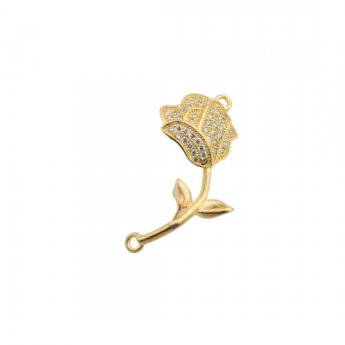 Cubic Zirconia Micro Pave Brass Connector, Flower, plated, DIY & micro pave cubic zirconia, gold Approx 1.5mm [