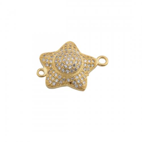 Cubic Zirconia Micro Pave Brass Connector, Star, plated, DIY & micro pave cubic zirconia, gold Approx 1.5mm [