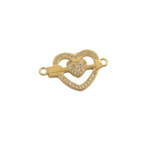 Cubic Zirconia Micro Pave Brass Connector, Heart, plated, DIY & micro pave cubic zirconia, gold Approx 2mm [