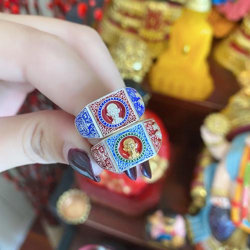 Brass Cuff Finger Ring, Character, plated, vintage & Unisex & enamel US Ring [