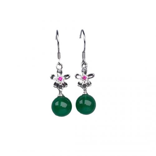 Gemstone Drop Earring, Brass, with Green Calcedony, fashion jewelry & for woman [