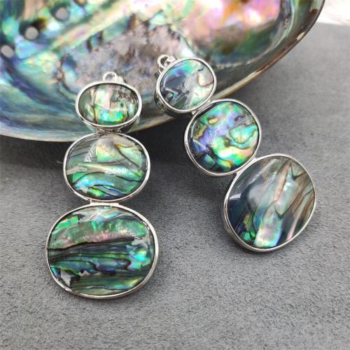 Brass Shell Pendants, Abalone Shell, with Brass, silver color plated, DIY, multi-colored [