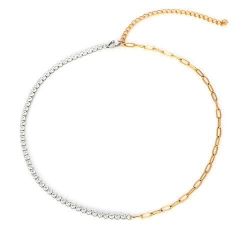 Collier de bijoux de titane, Acier titane, avec 3.14inch chaînes de rallonge, bijoux de mode & pour femme & avec strass Environ 14.56 pouce, Vendu par PC[