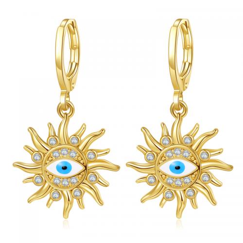 Pendientes de mal de ojo, metal, chapado en color dorado, Joyería & diferentes estilos para la opción & micro arcilla de zirconia cúbica & para mujer & esmalte, Vendido por Par