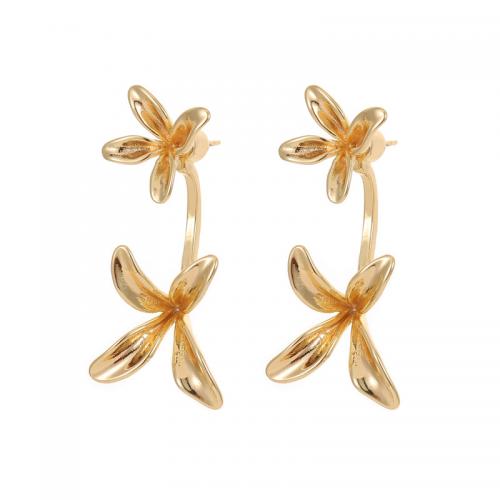 Brass Stud Earring, Flower, 14K gold plated, fashion jewelry & for woman [