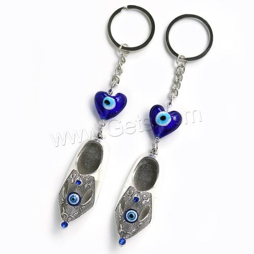 Evil Eye Key Chain, Lampwork, with Zinc Alloy, Shoes, plated, car design & evil eye pattern, blue, 150mm 