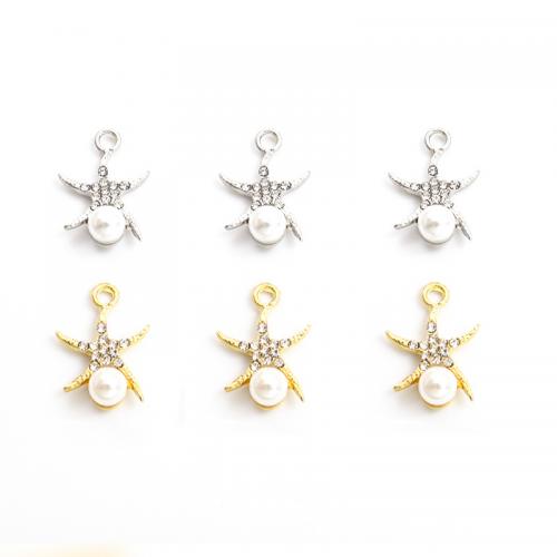 Zinc Alloy Rhinestone Pendants, with Plastic Pearl, Star, plated, DIY & with rhinestone [