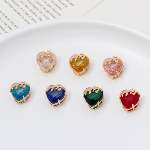 Cubic Zirconia Brass Pendants, with Cubic Zirconia, Heart, gold color plated, DIY 