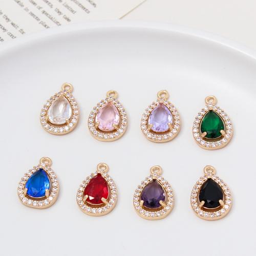 Cubic Zirconia Brass Pendants, with Cubic Zirconia, Teardrop, gold color plated, DIY 