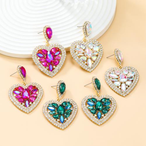 Zinc Alloy Rhinestone Drop Earring, Heart, fashion jewelry & for woman & with rhinestone [