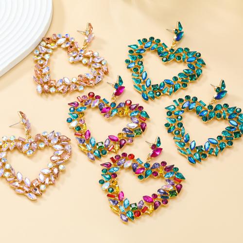 Zinc Alloy Rhinestone Drop Earring, Heart, fashion jewelry & for woman & with rhinestone & hollow [