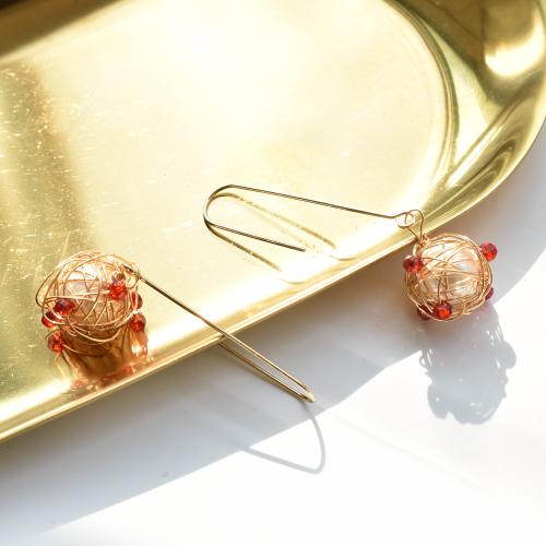 Freshwater Pearl Brass Earring, with Red Agate & Freshwater Pearl, real gold plated, fashion jewelry & for woman 55mm [