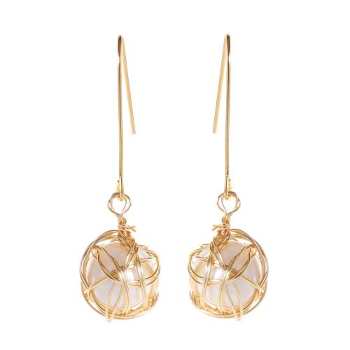 Brass Drop Earring, with pearl, real gold plated, fashion jewelry & for woman, white, 55mm [