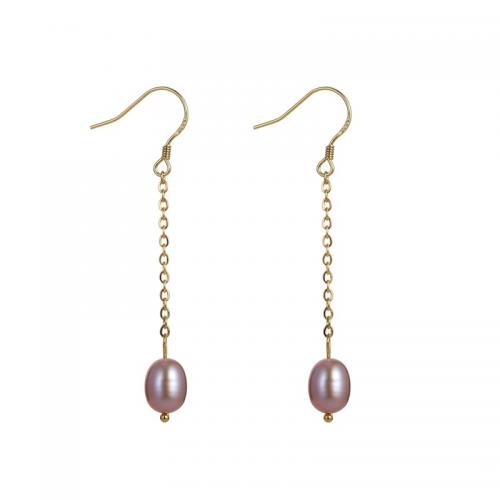 Brass Drop Earring, with pearl, gold color plated, fashion jewelry & for woman [