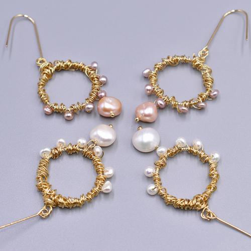 Brass Drop Earring, with pearl, real gold plated, fashion jewelry & for woman 70mm [