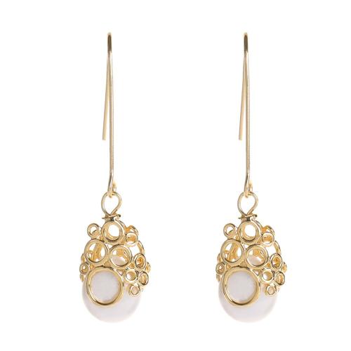 Brass Drop Earring, with pearl, real gold plated, fashion jewelry & for woman, white, 45mm [