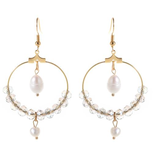 Brass Drop Earring, with pearl & Crystal, plated, fashion jewelry & for woman & hollow 65mm [