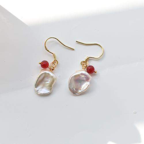 Brass Drop Earring, with pearl & Red Agate, gold color plated, fashion jewelry & for woman, mixed colors, 35mm [