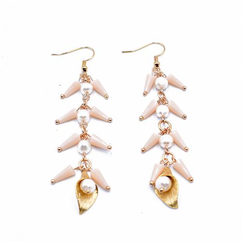 Freshwater Pearl Brass Earring, with Freshwater Pearl & Crystal, gold color plated, fashion jewelry & for woman, mixed colors, 88mm [