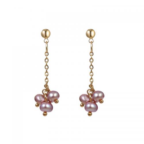 Freshwater Pearl Brass Earring, with Freshwater Pearl, 18K gold plated, fashion jewelry & for woman [