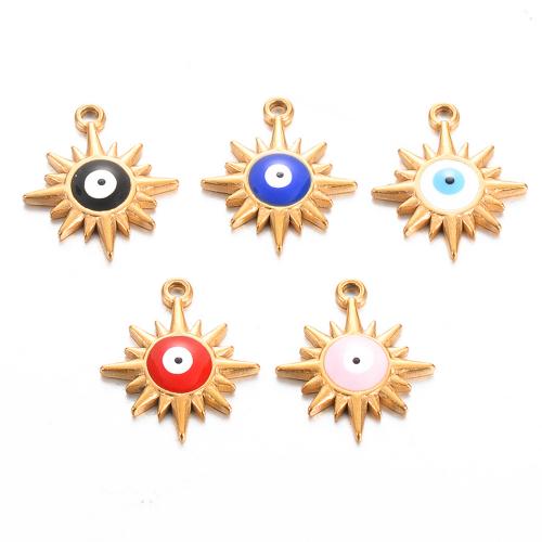 Fashion Evil Eye Pendant, 304 Stainless Steel, Sun, gold color plated, DIY & evil eye pattern & enamel 