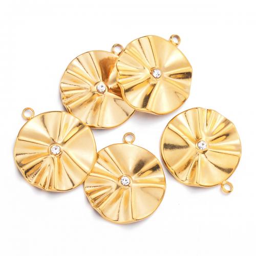 Stainless Steel Pendants, 304 Stainless Steel, Round, gold color plated, DIY & with rhinestone [