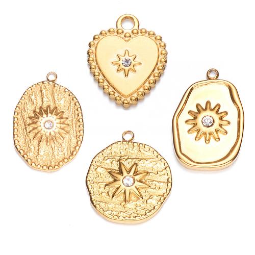 Stainless Steel Pendants, 304 Stainless Steel, gold color plated & with rhinestone [