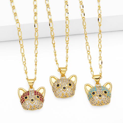 Cubic Zircon Micro Pave Brass Necklace, Cat, plated, fashion jewelry & micro pave cubic zirconia cm [