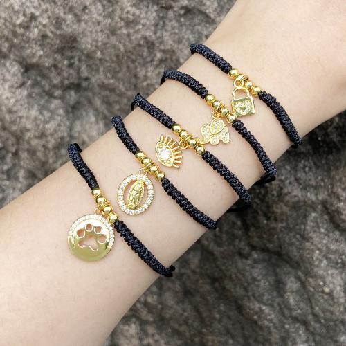 Cubic Zirconia Micro Pave Brass Bracelet, Nylon Cord, with Brass, plated, fashion jewelry & micro pave cubic zirconia cm [