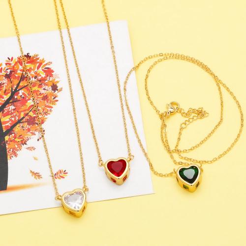 Brass Cubic Zirconia Necklace, with 5cm extender chain, Heart, plated, fashion jewelry & micro pave cubic zirconia cm [