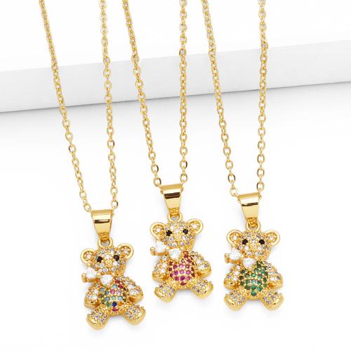 Cubic Zircon Micro Pave Brass Necklace, with 5cm extender chain, Bear, plated, fashion jewelry & micro pave cubic zirconia cm [