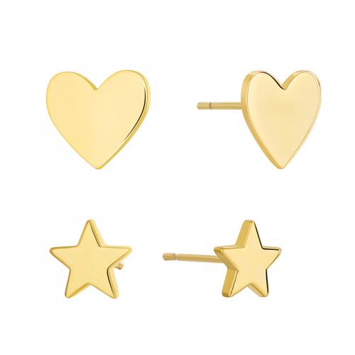 Brass Stud Earring, plated, 2 pieces & for woman, golden [