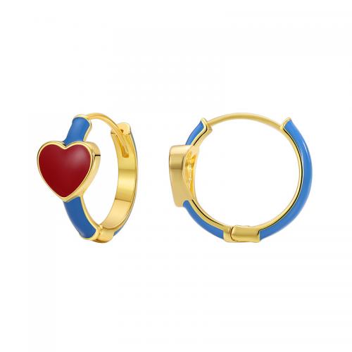 Brass Huggie Hoop Earring, Heart, plated, for woman & epoxy gel, golden [