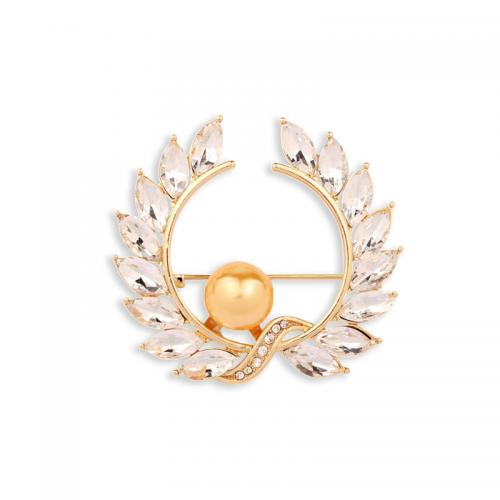 Rhinestone Zinc Alloy Brooch, with Glass & Plastic Pearl, fashion jewelry & for woman & with rhinestone 