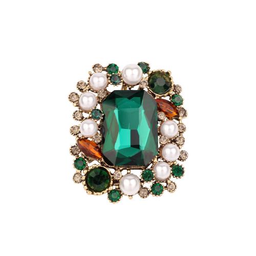 Rhinestone Zinc Alloy Brooch, with Plastic Pearl, fashion jewelry & for woman & with rhinestone, green 