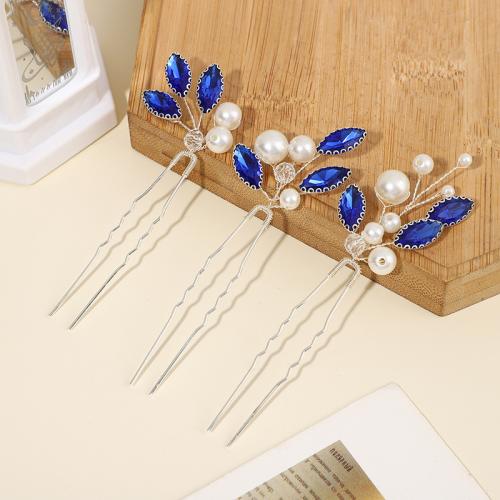 Palillos para el Cabello, alambre de latón, con diamantes de imitación & Perlas plásticas, tres piezas & Joyería & para mujer, 120x40mm, 3PCs/Set, Vendido por Set