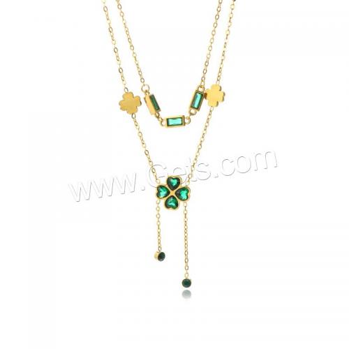 Stainless Steel Jewelry Necklace, 304 Stainless Steel, with Rhinestone, Double Layer & fashion jewelry & for woman, golden 