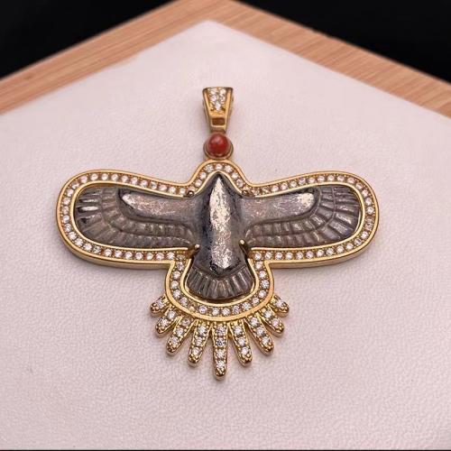 Animal Brass Pendants, Bird, plated, DIY & with rhinestone, 50mm 