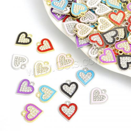 Colgantes de diamantes de imitación de la aleación de zinc, Corazón, chapado en color dorado, Bricolaje & esmalte & con diamantes de imitación, más colores para la opción, 13.5x15.1mm, Vendido por UD