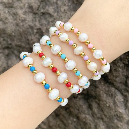 Brass Bracelets, with Seedbead & Plastic Pearl, plated, fashion jewelry cm 