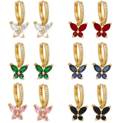 Cubic Zirconia Micro Pave Brass Earring, Butterfly, plated, fashion jewelry & micro pave cubic zirconia [