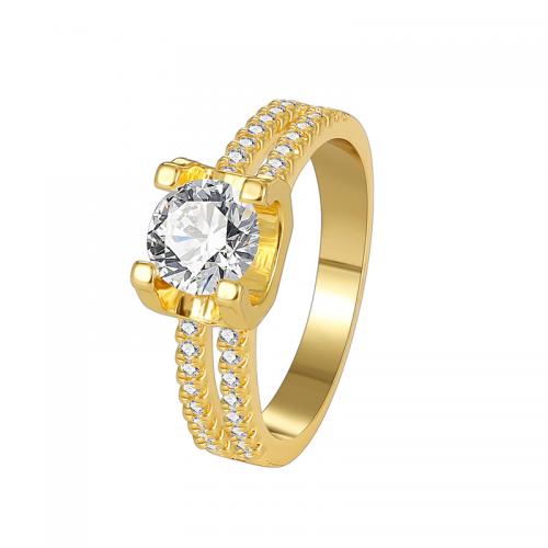 Cubic Zirconia Micro Pave Brass Finger Ring, plated & micro pave cubic zirconia & for woman, golden 