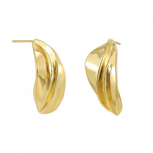 Brass Stud Earring, plated, for woman, golden [