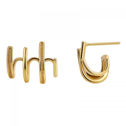 Brass Stud Earring, plated, for woman, golden [