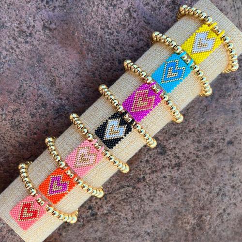 Glass Seed Beads Bracelets, Brass, with Seedbead, Rectangle, gold color plated, fashion jewelry & for woman Approx 18 cm [